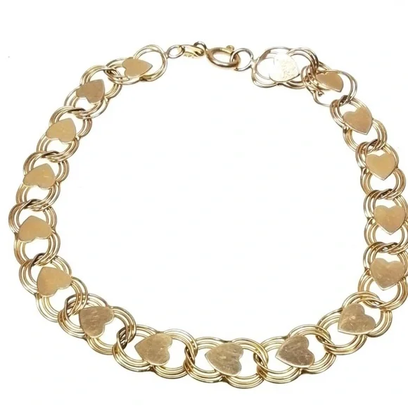 14K Yellow Gold Heart Chain Bracelet - Picture 1 of 7